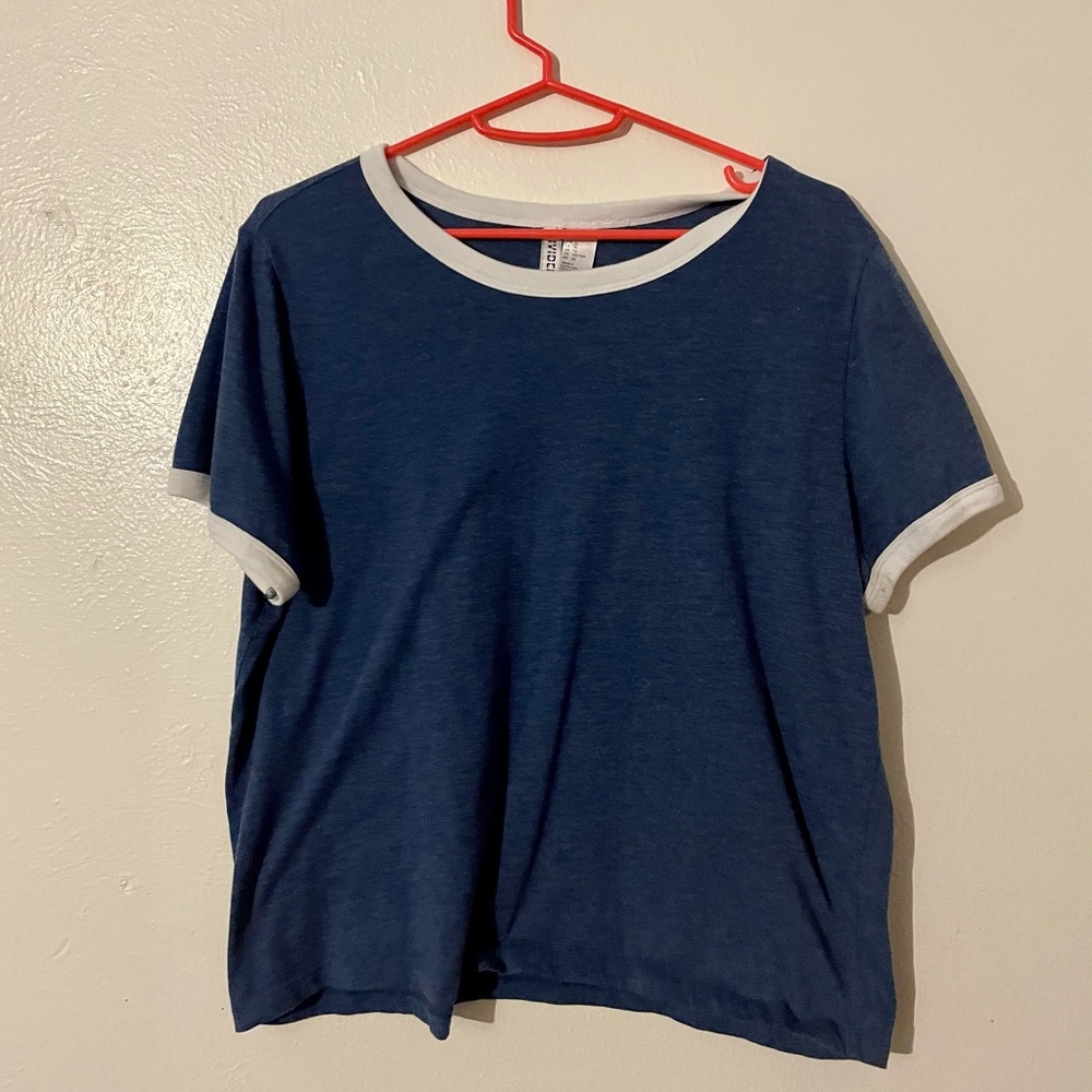 Navy Semi-cropped Ringer Tee